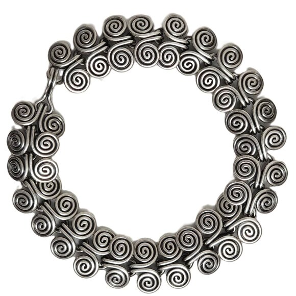 Vintage Double Spiral Handcrafted Sterling Bracelet  7" - Picture 2 of 6